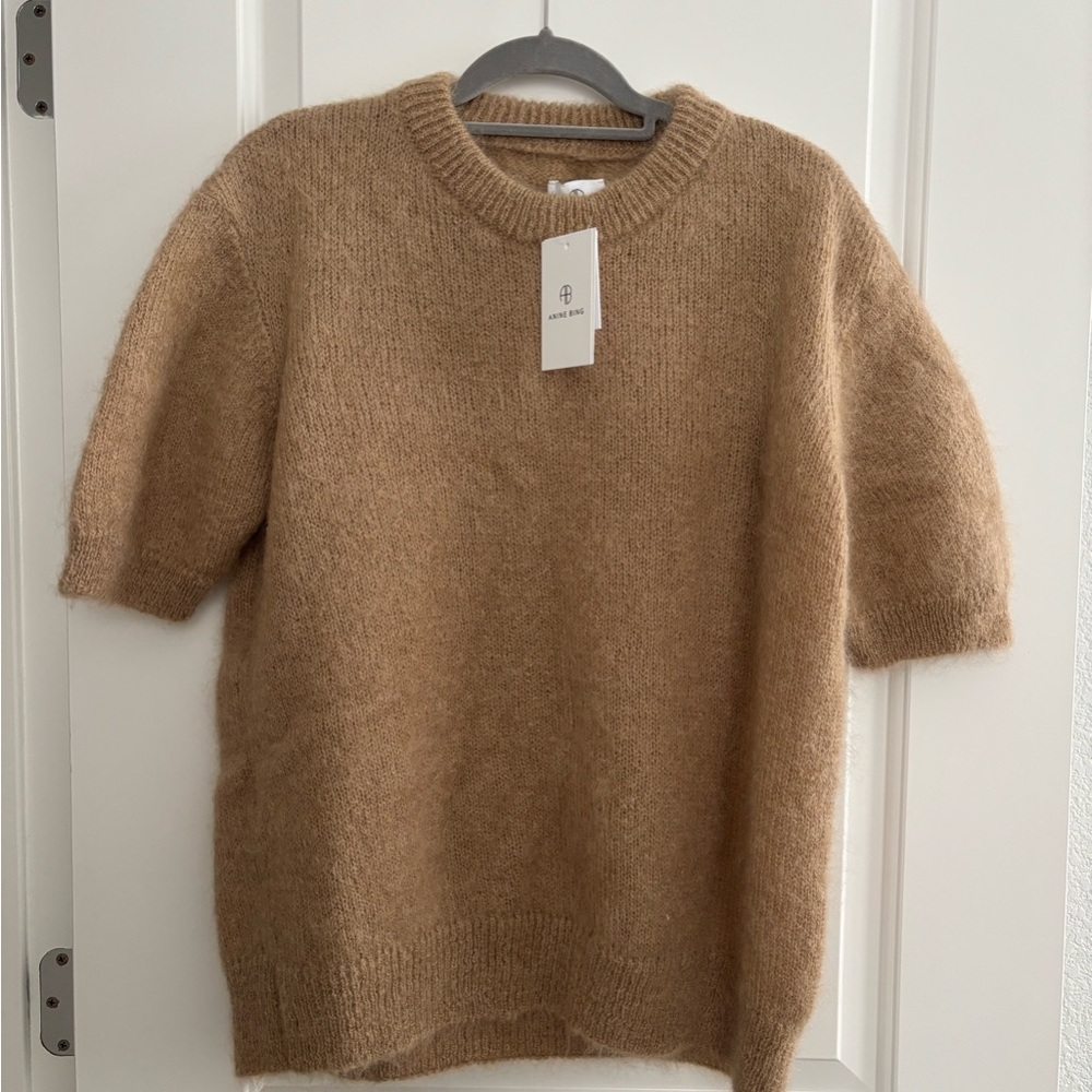 Anine Bing Tan Crew Neck Sweater Plush Relaxed Fit - Picture 6 of 7